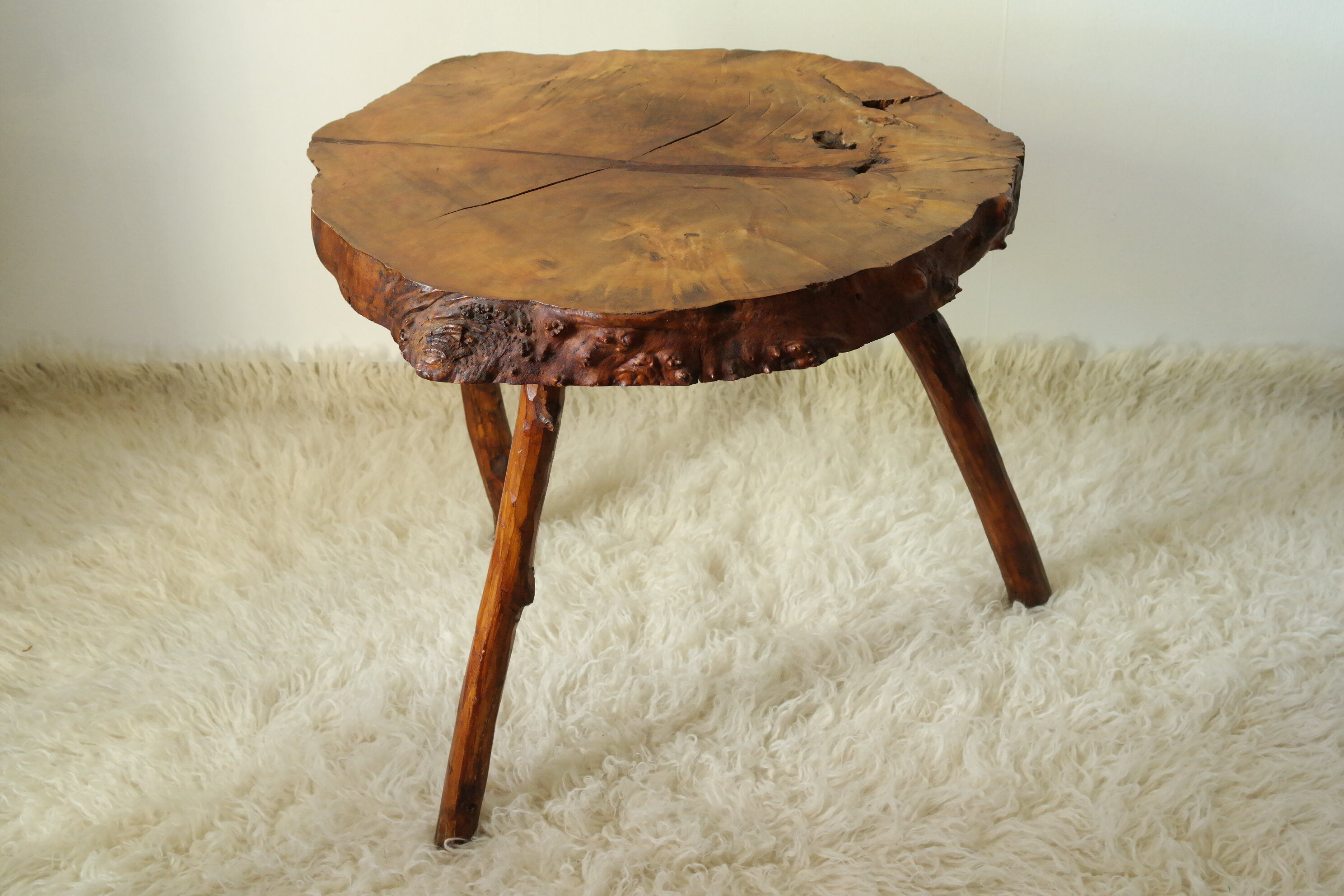 Brutalist side table made from vintage tree stump wood