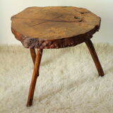 Vintage brutalist wood tree stump side table