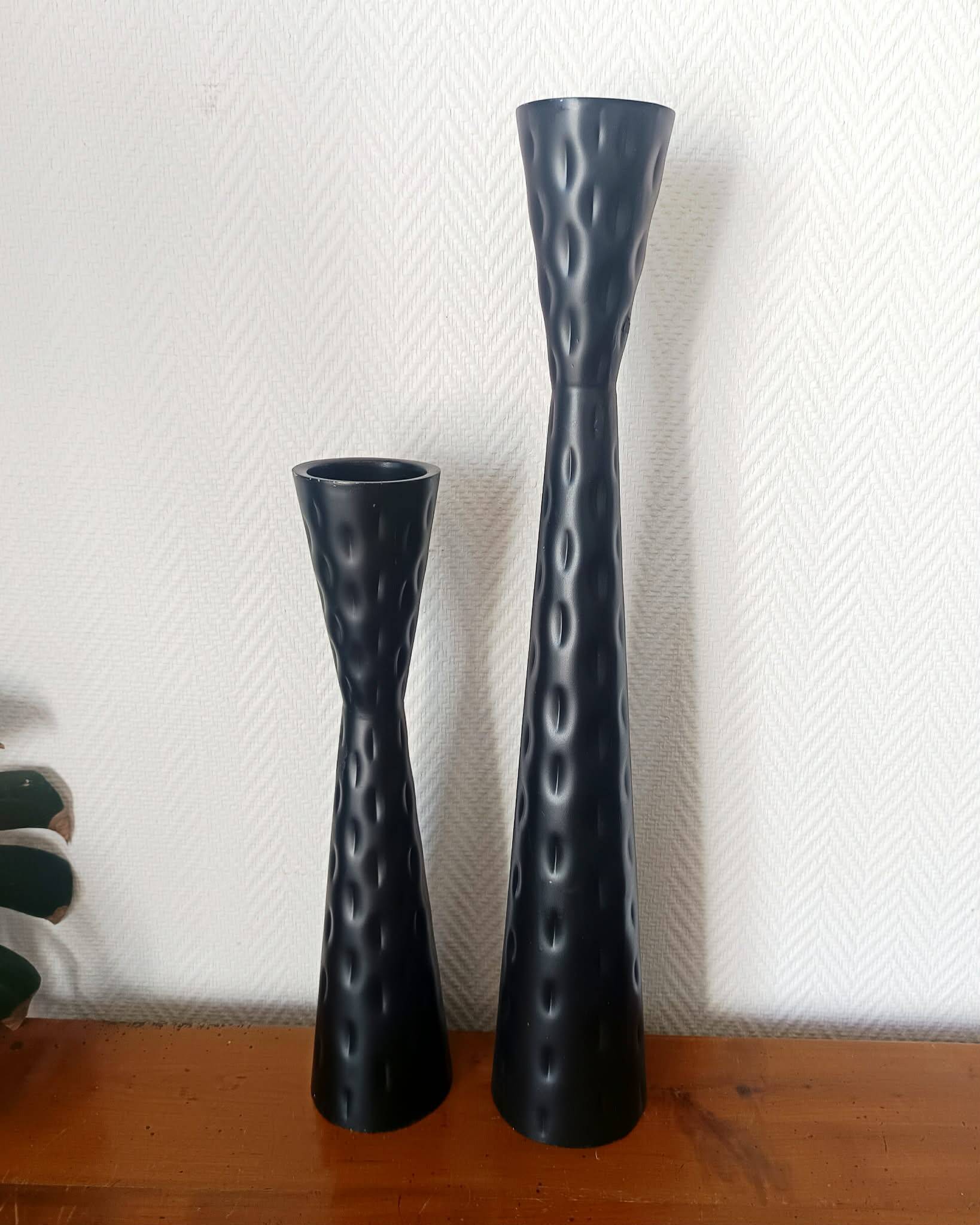 Pair of vintage metal diabolo candlesticks