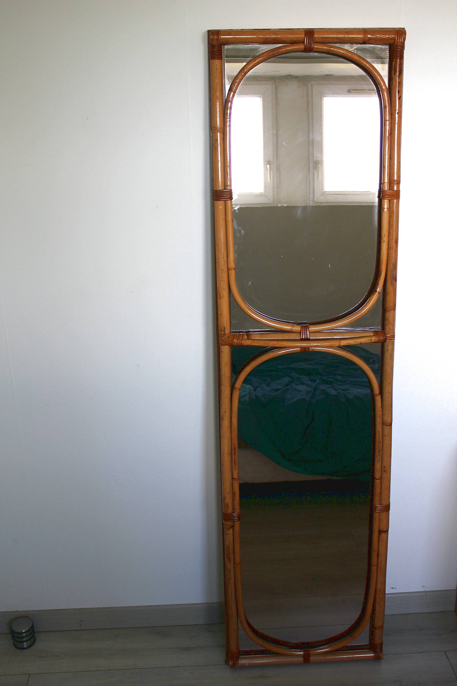 Pair of large vintage rattan mirrors from the 70s