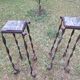 Pair of Brutalist patinated iron and veined marble columns, 1960s