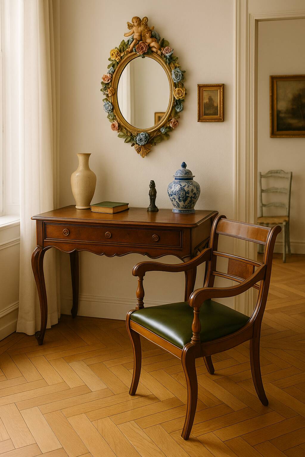 Fauteuil de bureau vintage en noyer – Style Restauration