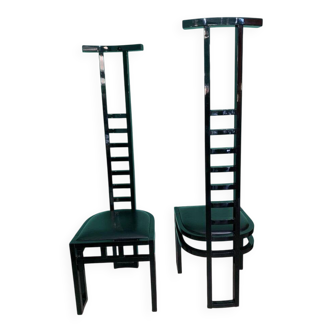 Decorative Black Lacquered Chairs, Italy, 1970, Set of 2