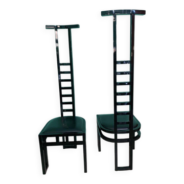 Chaises Décoratives Laquées Noires, Italie, 1970, Set de 2