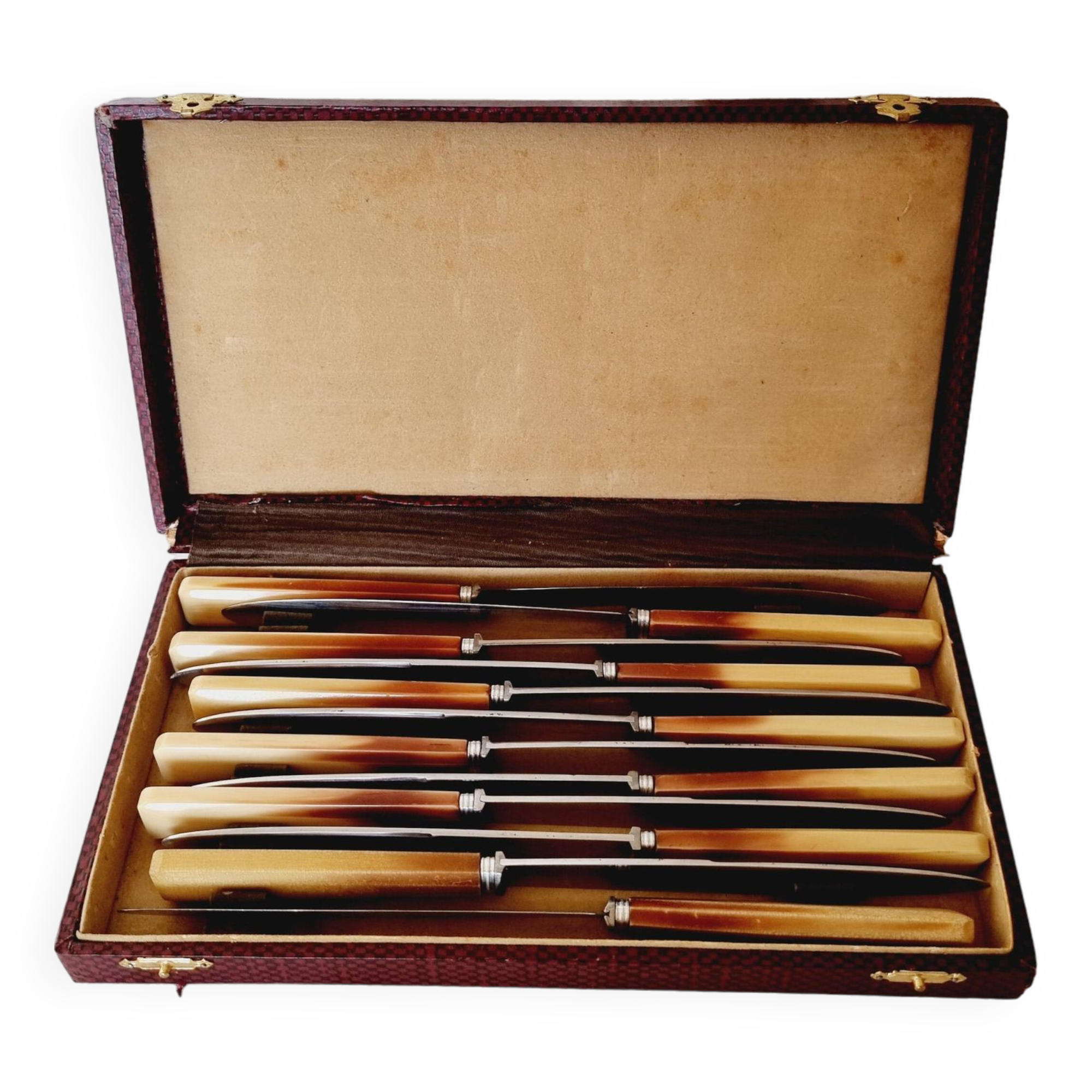 Box of 12 vintage knives in stainless steel and bakelite handle