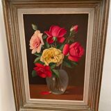 Painting bouquet of roses signed Primo Dolzan