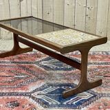 English teak coffee table with glass and tiled top - 1970s work
