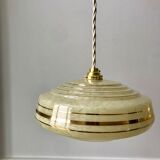 Suspension en verre de clichy jaune et liseré doré années 40-50