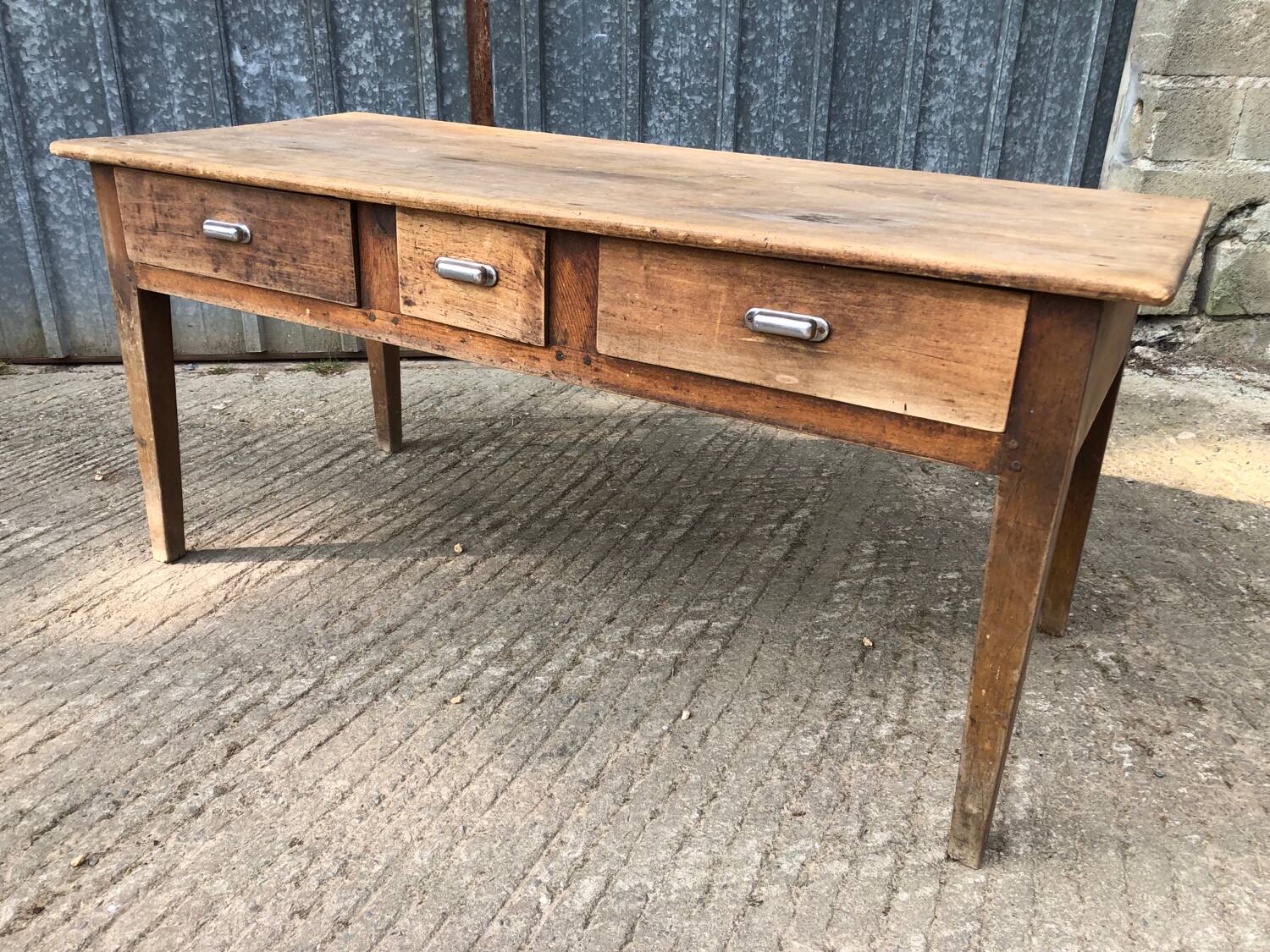 Antique farmhouse table with 3 drawers