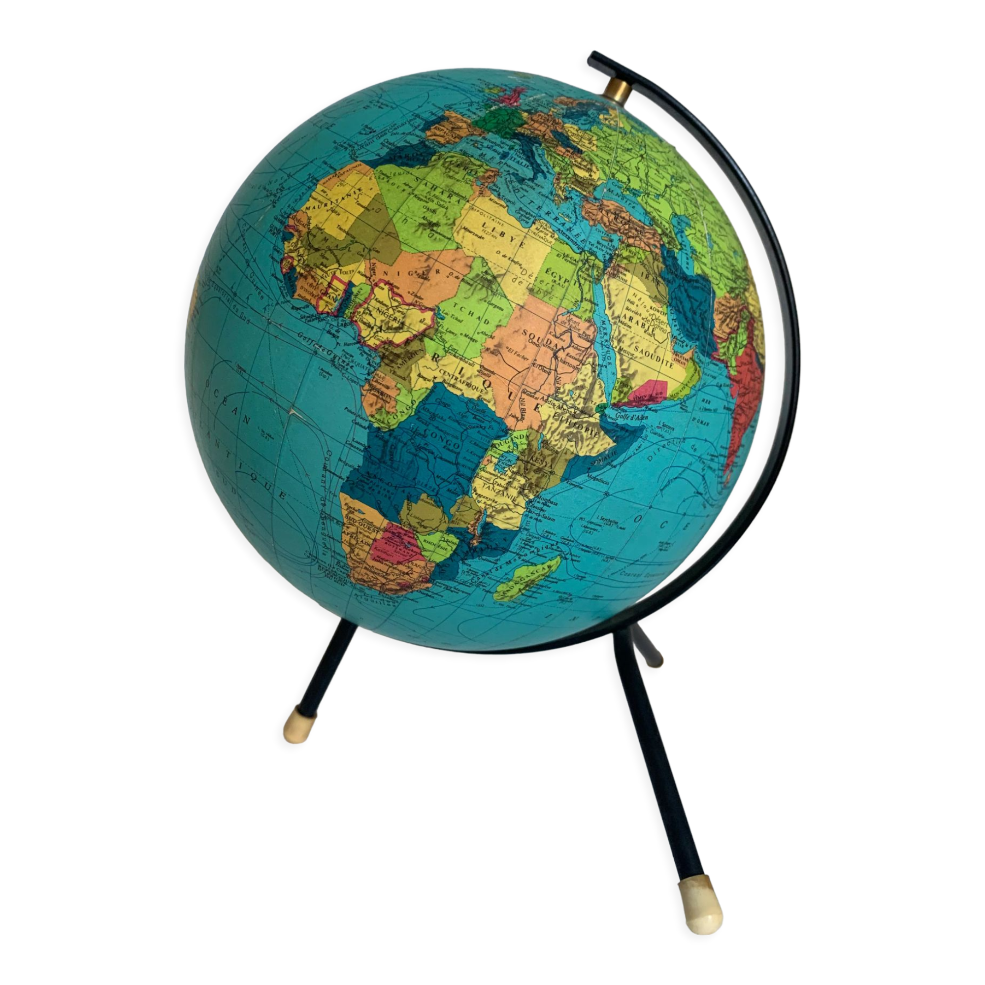 Globe terrestre vintage 1969 Taride tripode mappemonde - 27 cm