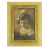Antique oil painting portrait young lady oil on panel with gilded frame
