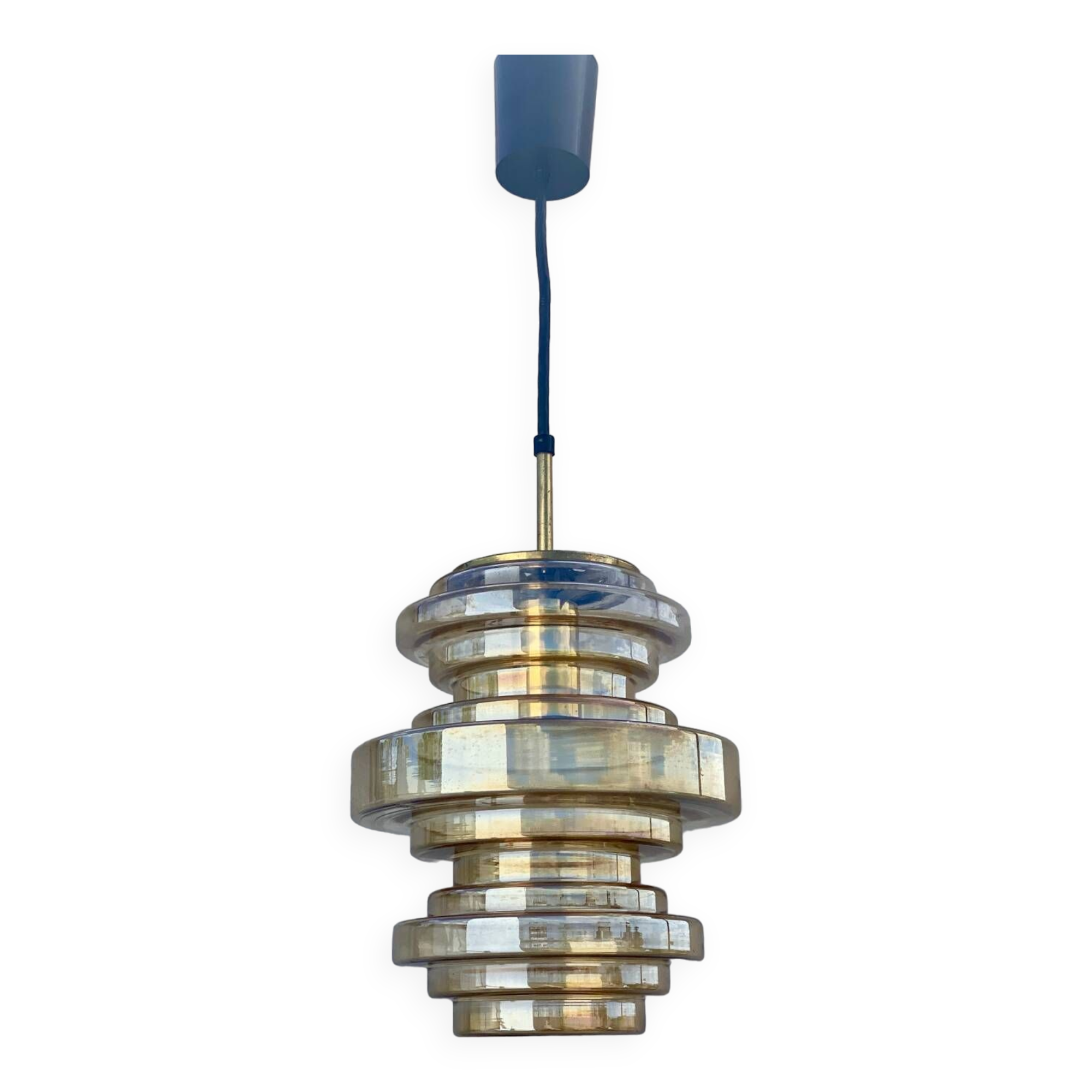 Pendant light in amber gilded glass - Limburg Glashütte, Germany, 1970