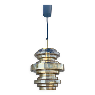 Pendant light in amber gilded glass - Limburg Glashütte, Germany, 1970