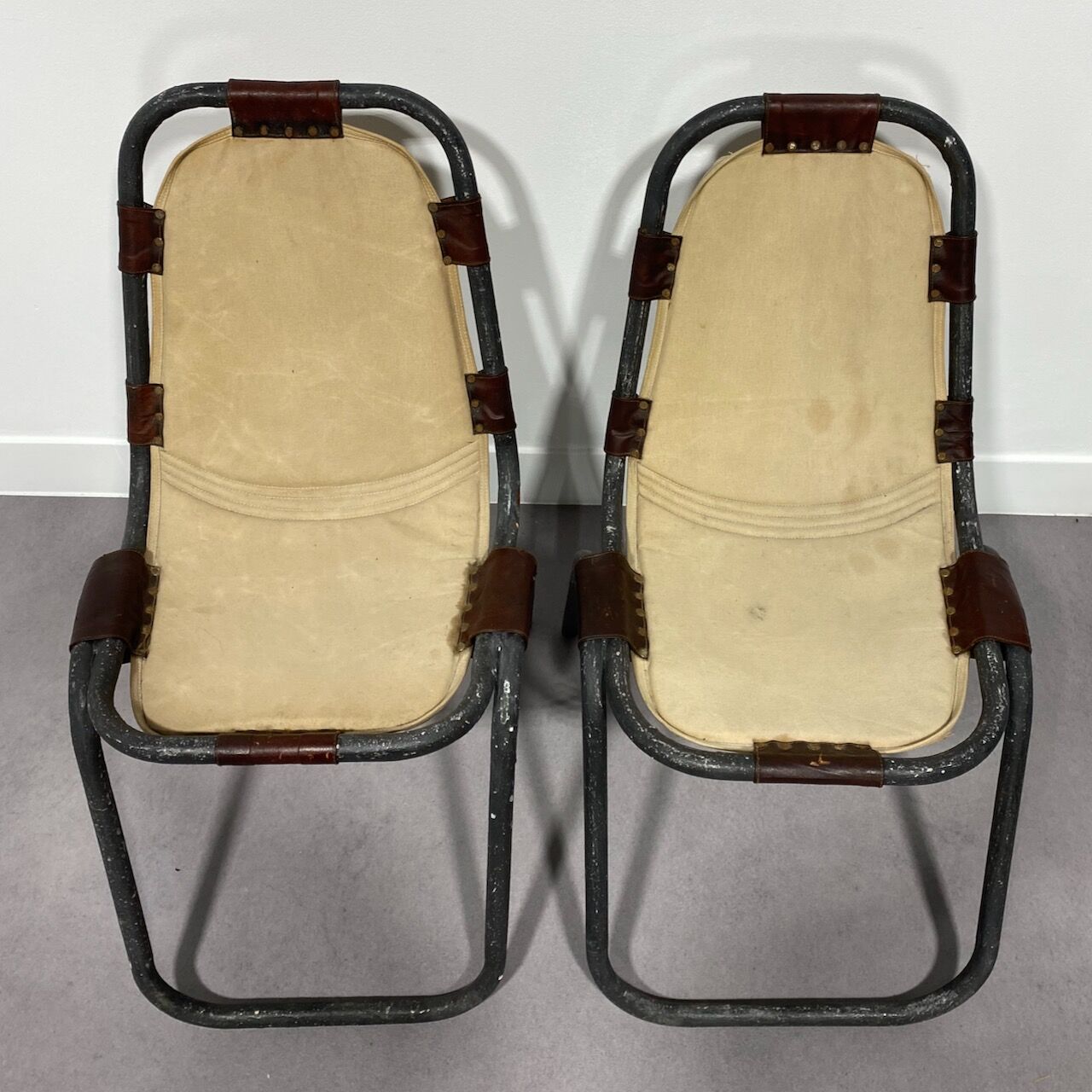 Pair of iron tube chairs