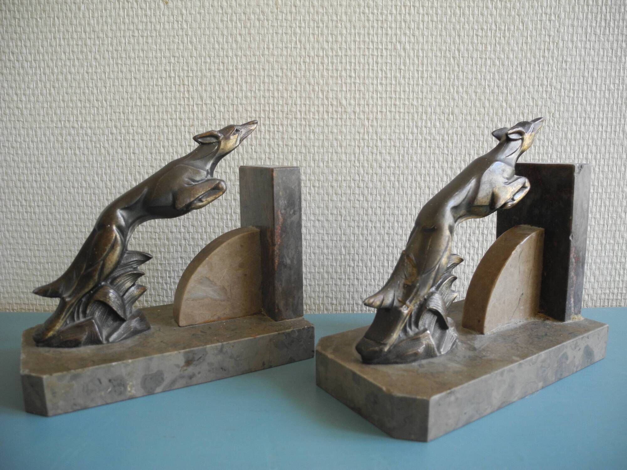 pair of art deco greyhound bookends bronze marble antique pair of bookends