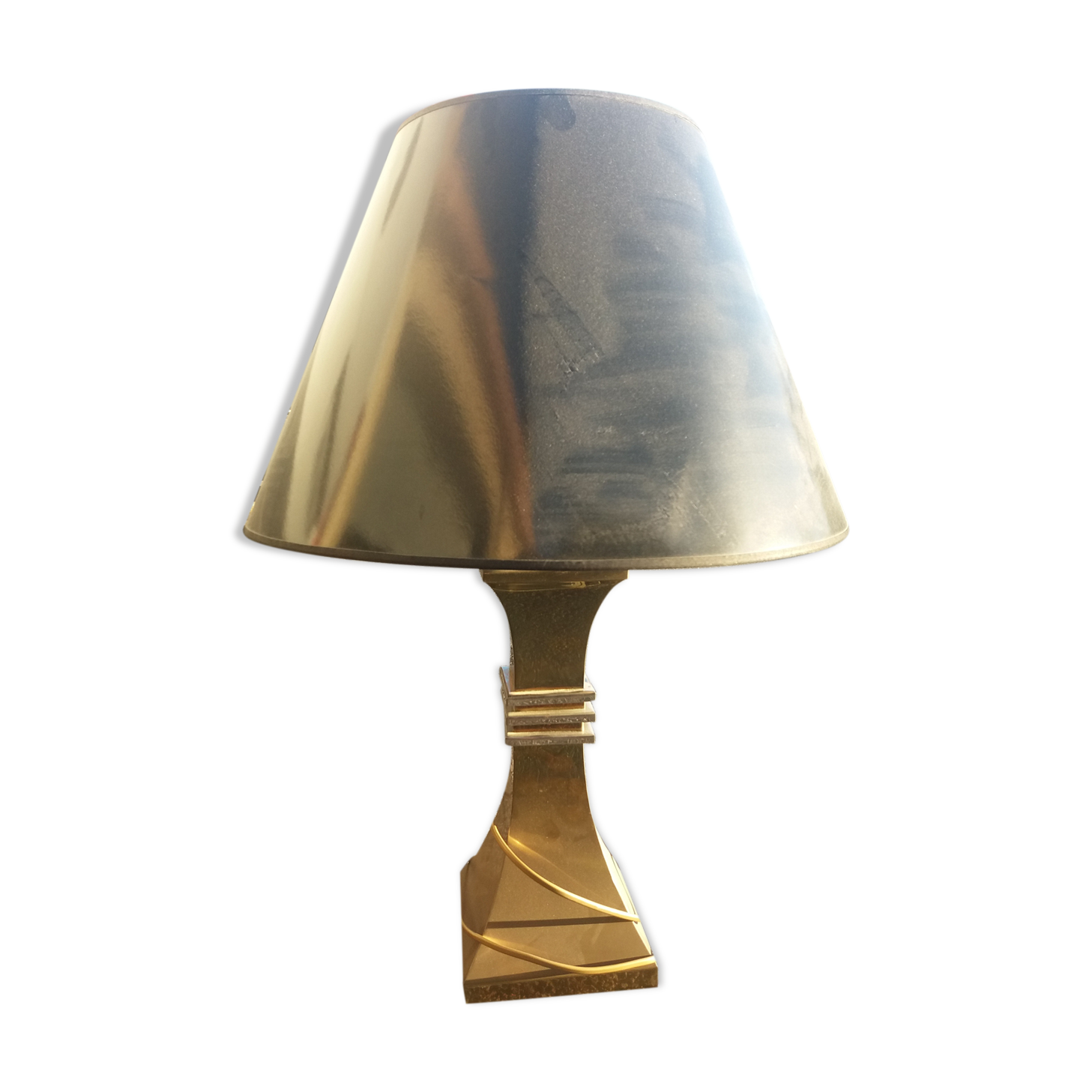 Lamp in bronze and chrome around 1970 with its Lampshade of origin