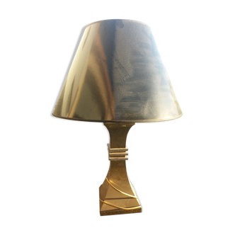 Lampe en bronze et chrome vers 1970 avec son abat jour d'origine