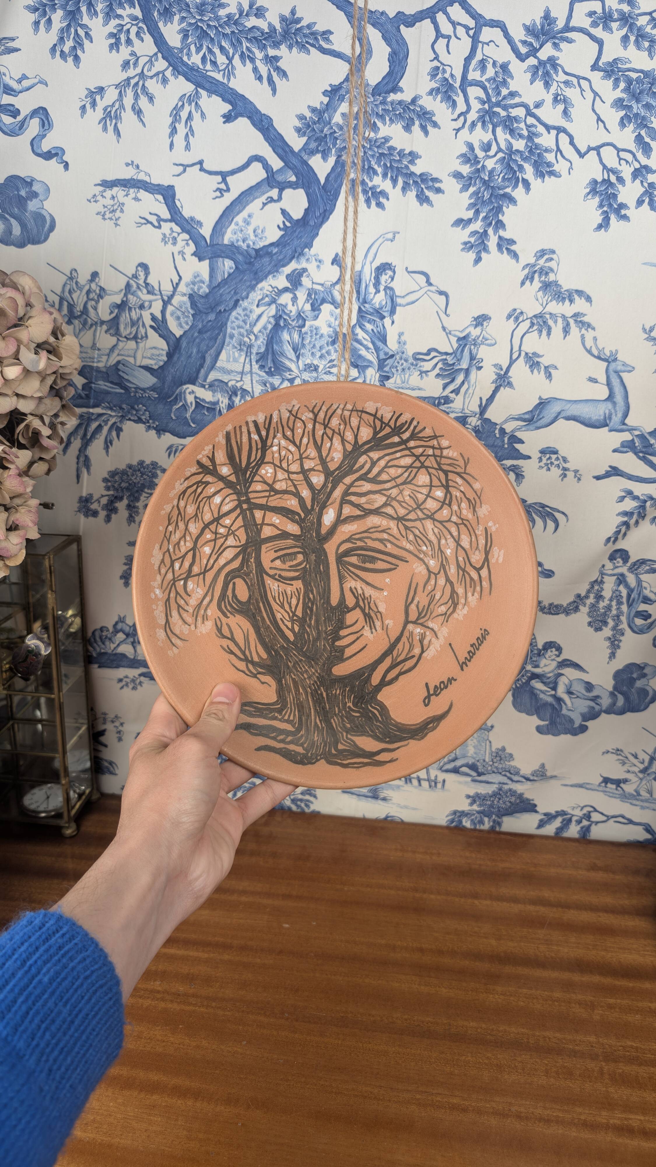 Jean Marais vintage terracotta plate from the 1970s surrealist