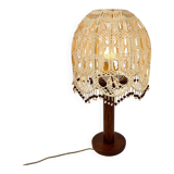 Table lamp with oak base and macramé lampshade, 1960s