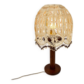 Table lamp with oak base and macramé lampshade, 1960s