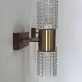 Paire d'applique vintage, laiton et verre moulé, Suède 1960