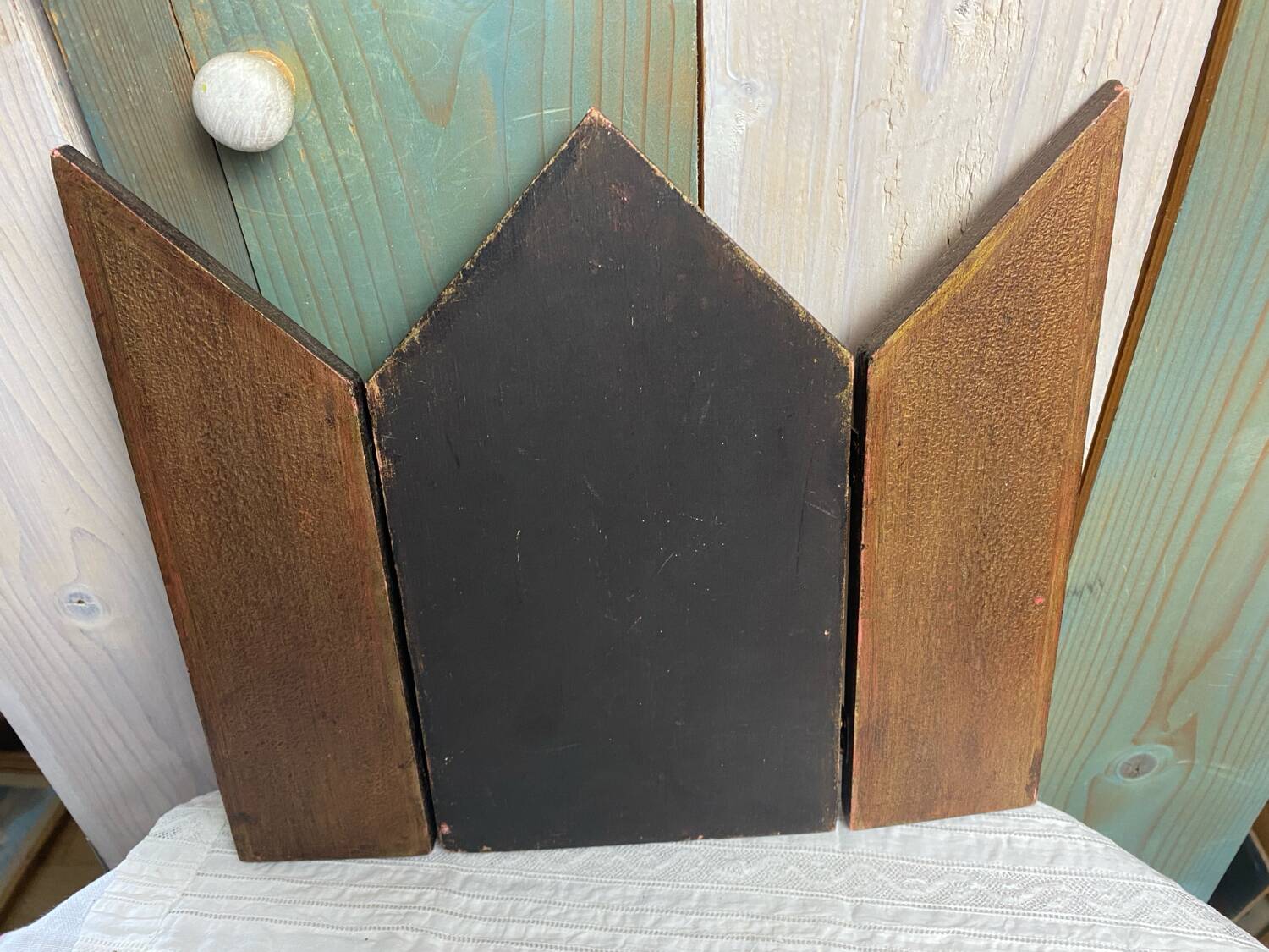 Vintage wooden religious triptych