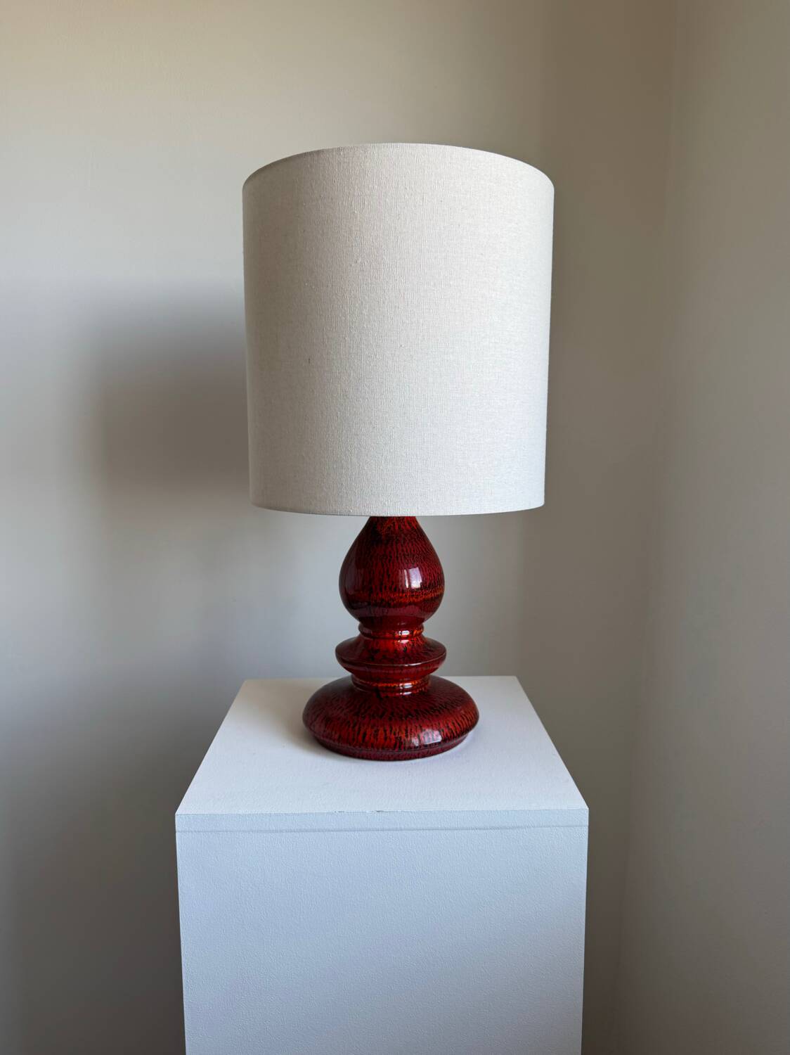 Vintage Modernist Handmade Red Fat Lava Ceramic German Pendant Lamp