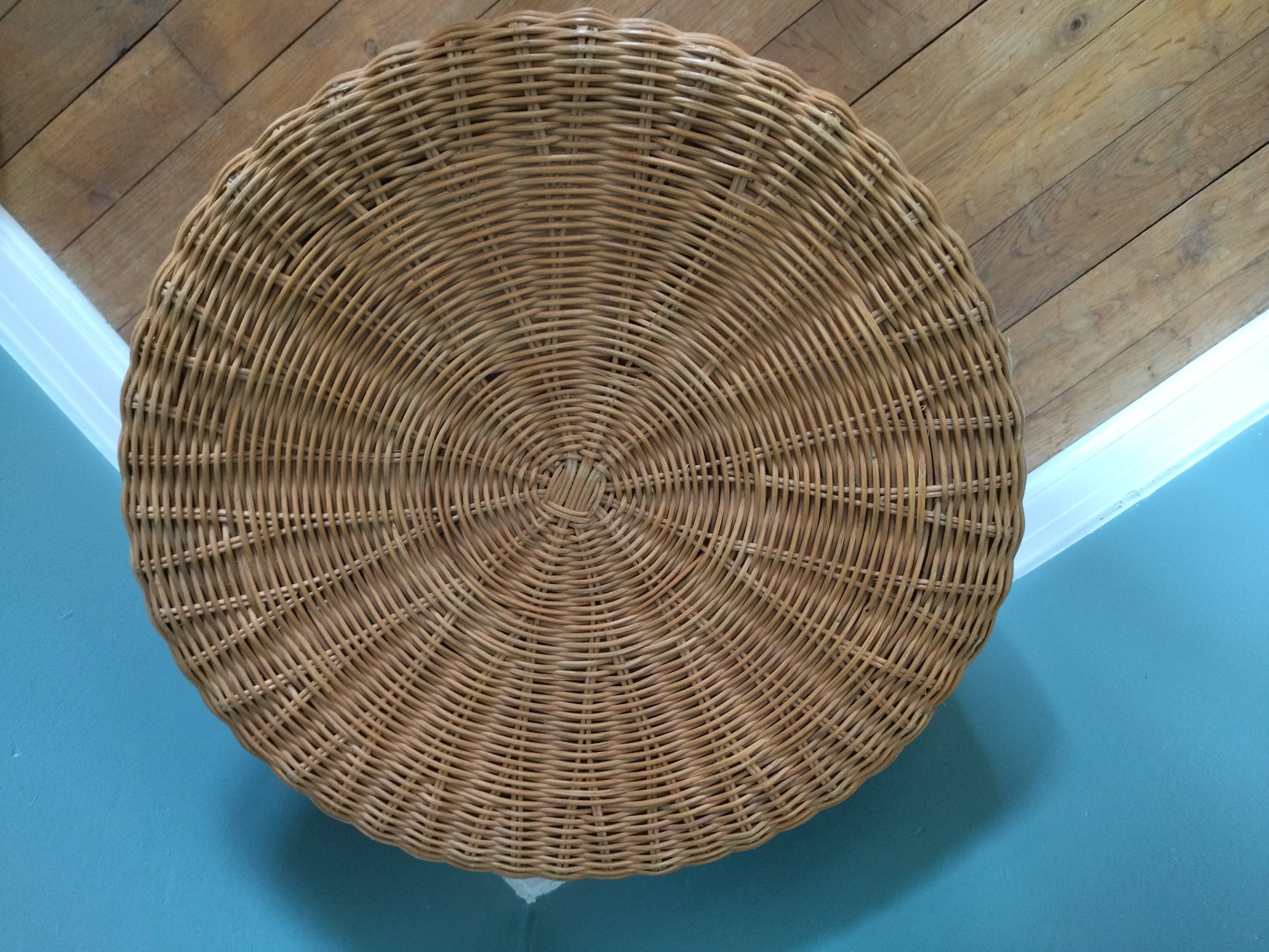 Vintage braided rattan pouf