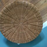 Vintage braided rattan pouf