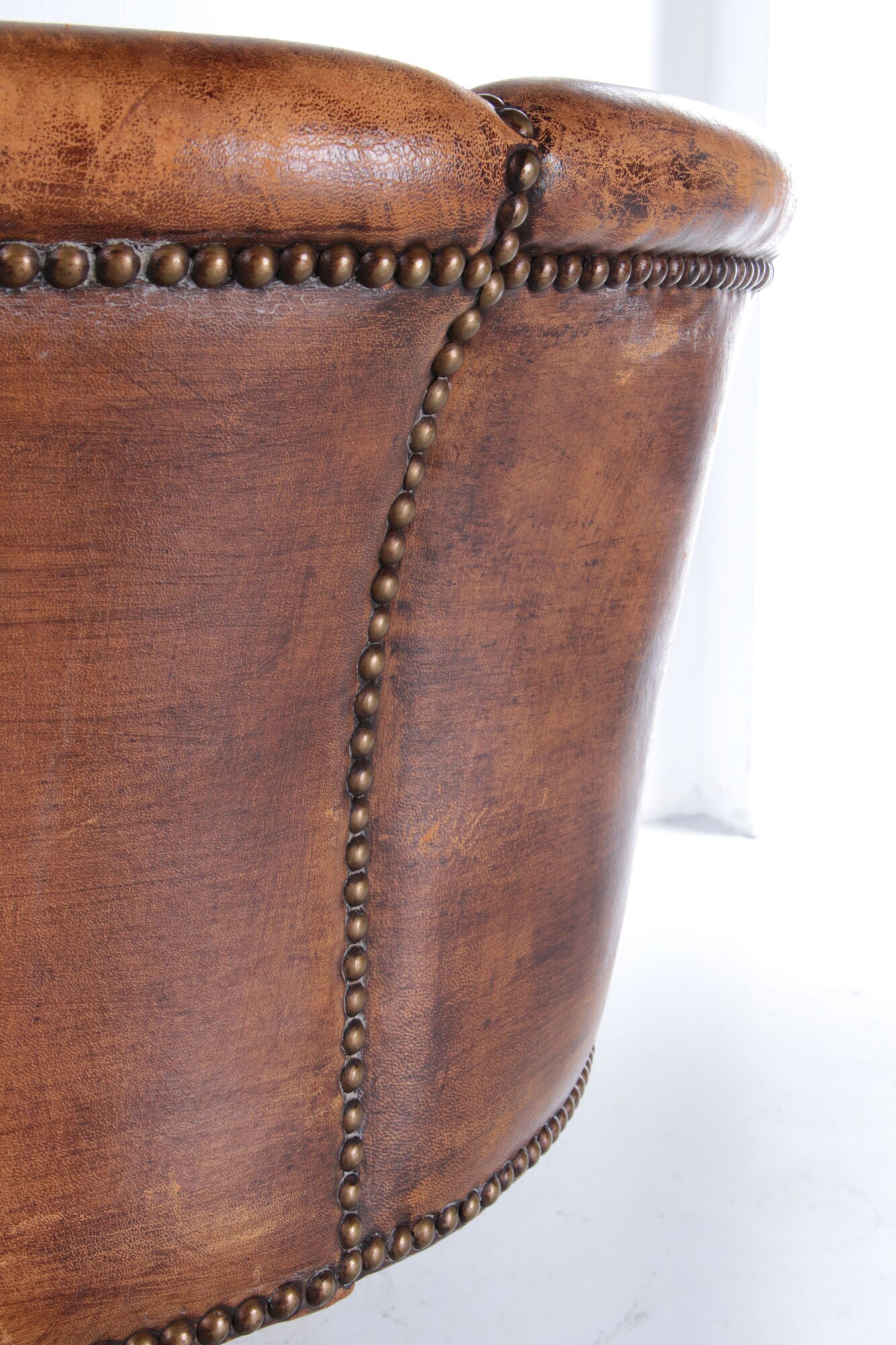 Sheepskin leather desk chair with wooden swivel base, 1970