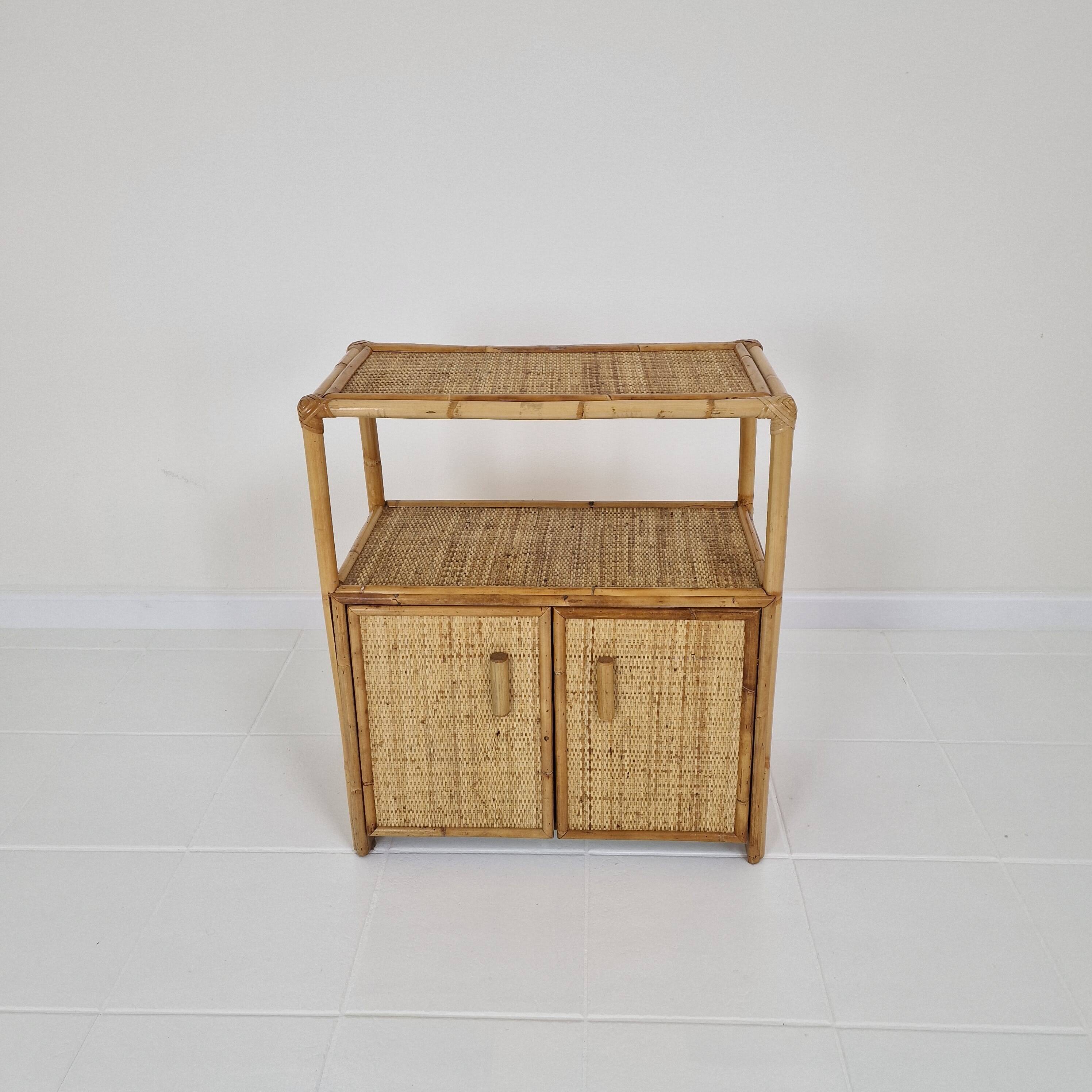 Italian Bamboo and Rattan Cabinet or Bed Side Table, 1980s