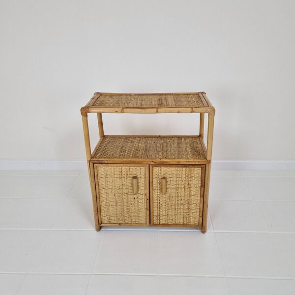 Italian Bamboo and Rattan Cabinet or Bed Side Table, 1980s