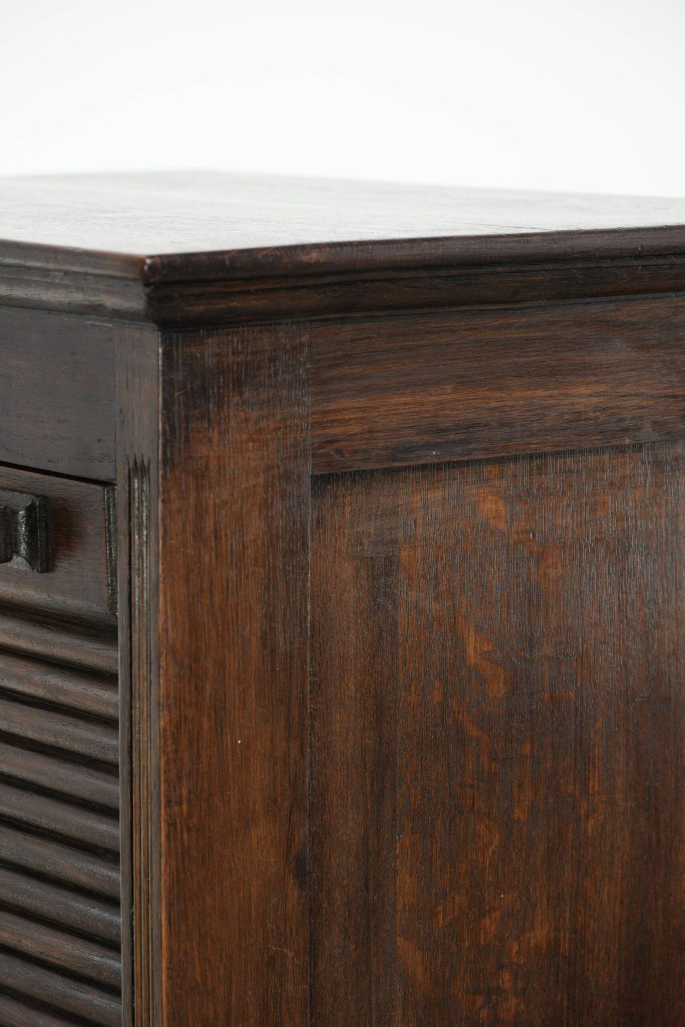 English antique archive cabinet with oak roll-up door from the 20th century
