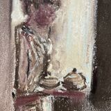 Signed pastel painting “breakfast at sunrise” dimensions approx. 30x21 cm on paper