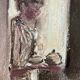 Signed pastel painting "Breakfast at Sunrise" approximately 30x21 cm on paper.