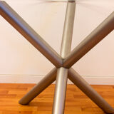 Round Italian dining table in smoked glass and chrome steel, 1970s