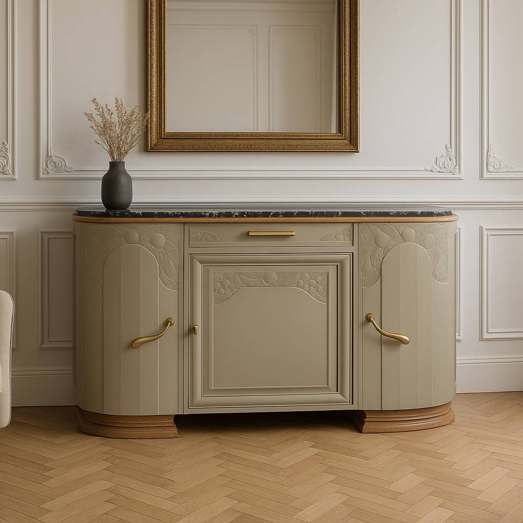 Art Deco sideboard in renovated solid oak – marble top