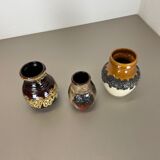 Set of 3 multi-color fat lava op art pottery vase made bay ceramics, germany