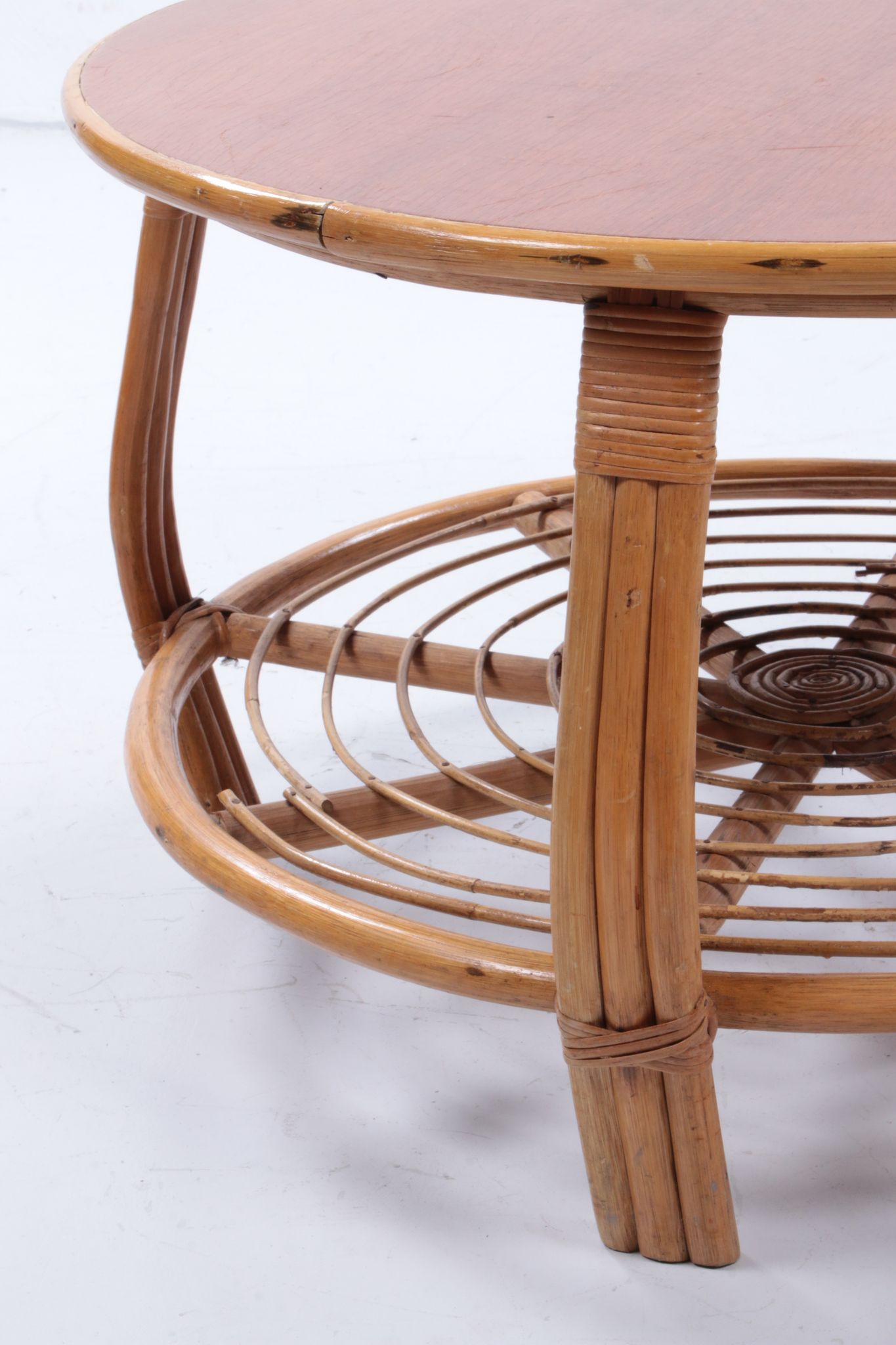 Vintage set of bamboo lounge armchairs and sofa with coffee table Paul Frankl, 1960s