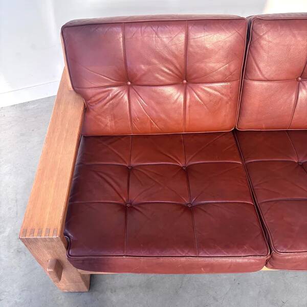 Leather 2 seat lounge sofa in "Bonanza" style, 1970s