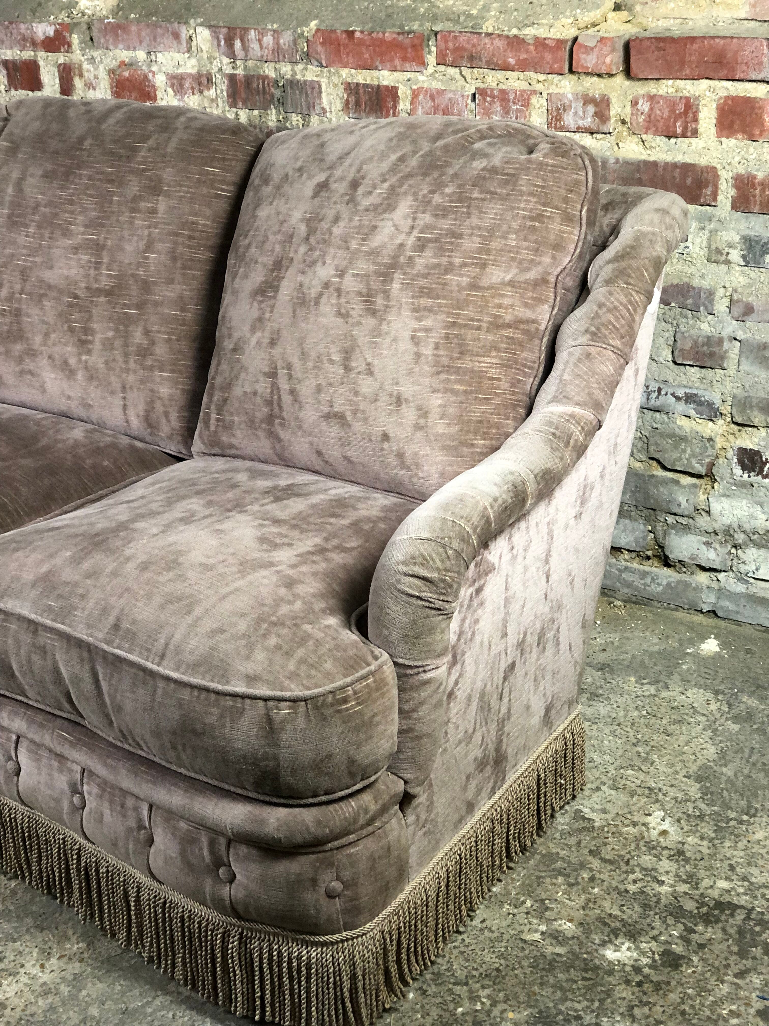 vintage velvet taupe sofa 70's style