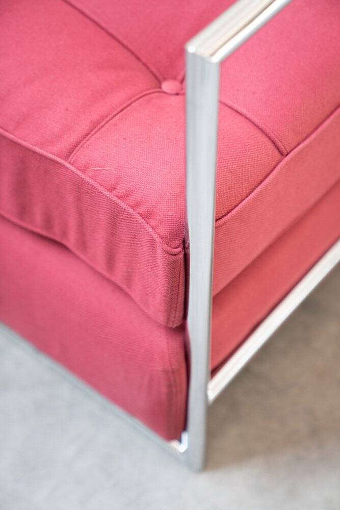 Vintage 1980s Eileen Gray Red Fabric and Metal Daybed