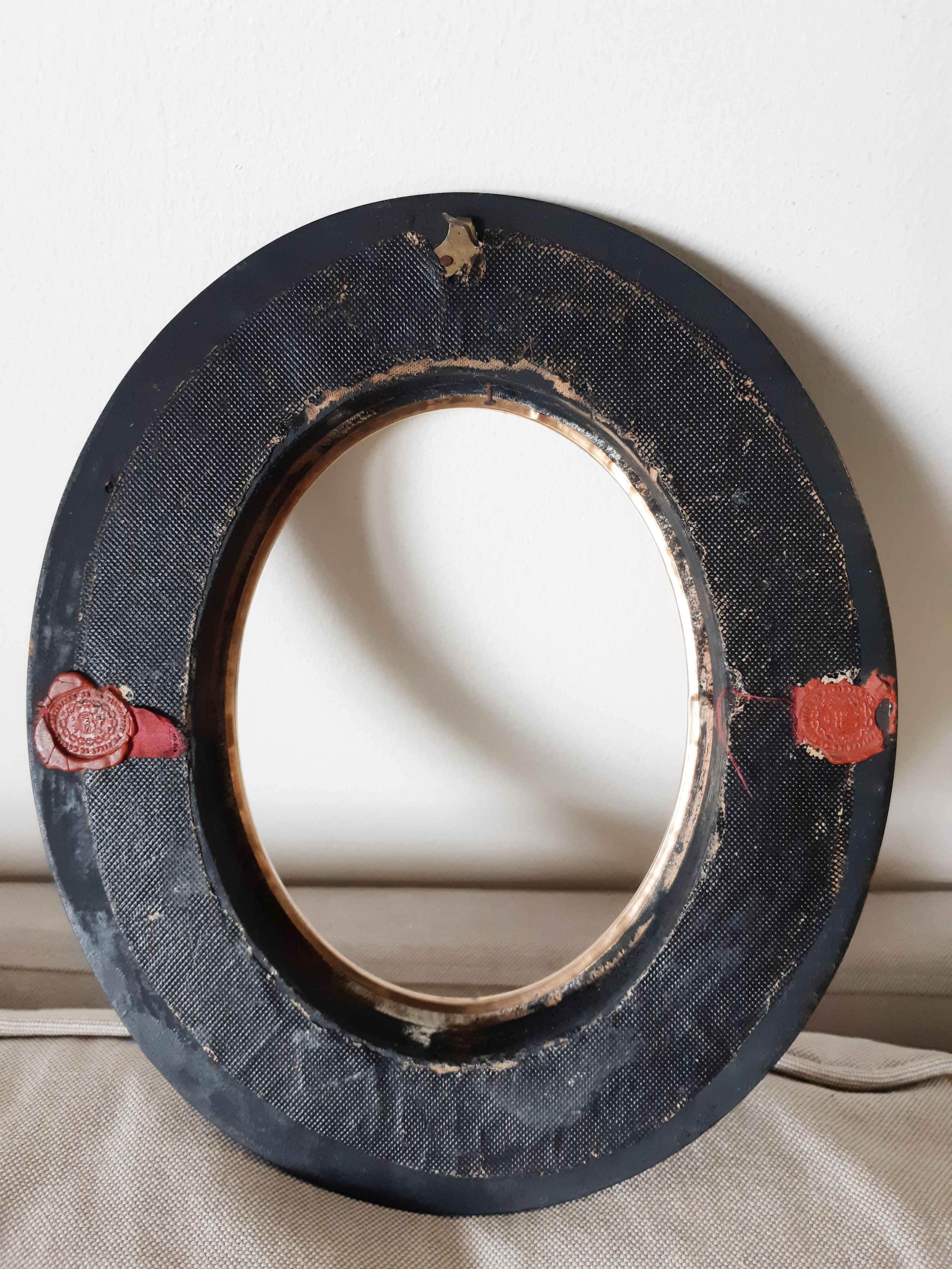 Napoleon III oval frame in blackened wood and brass (without glass) Paray le Monial