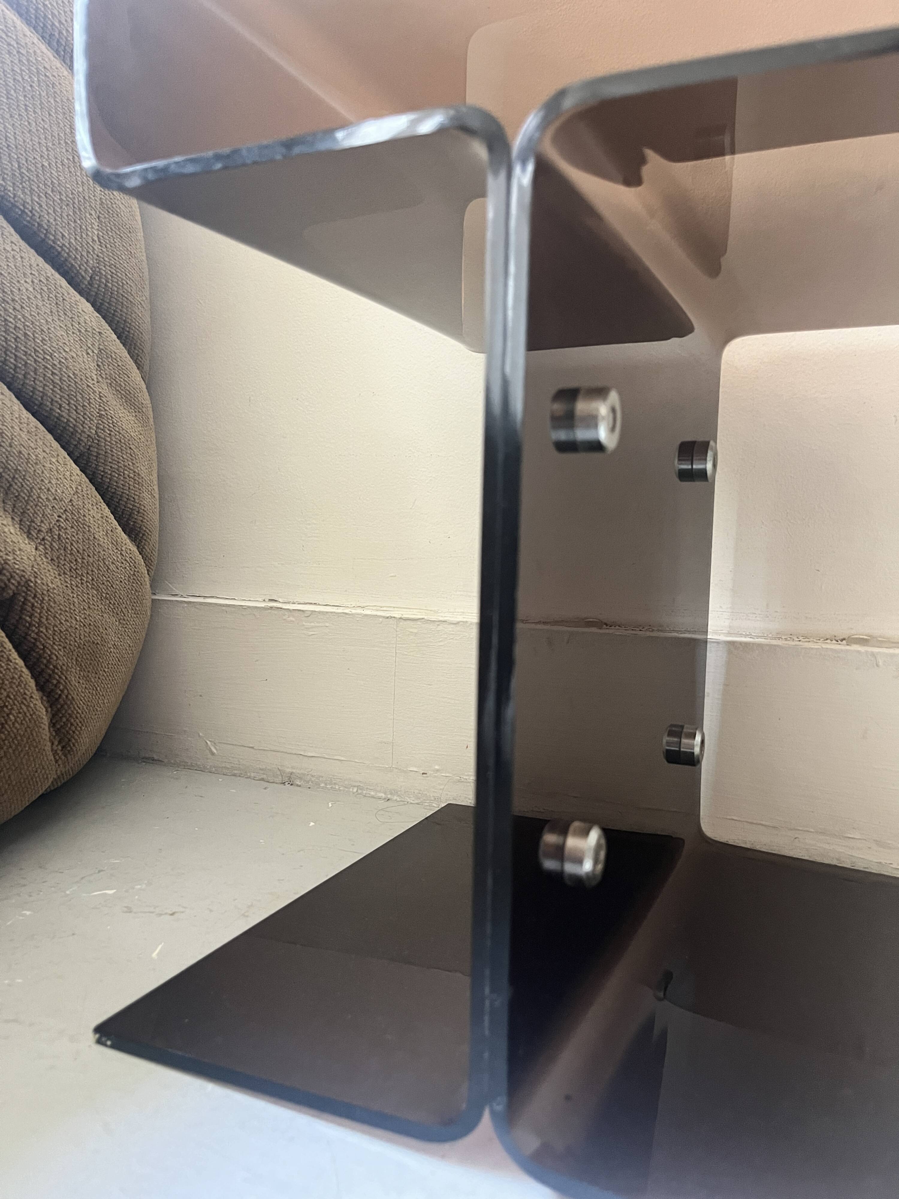 Smoked plexiglass side table/bedside table, M. Dumas for Roche Bobois 1970