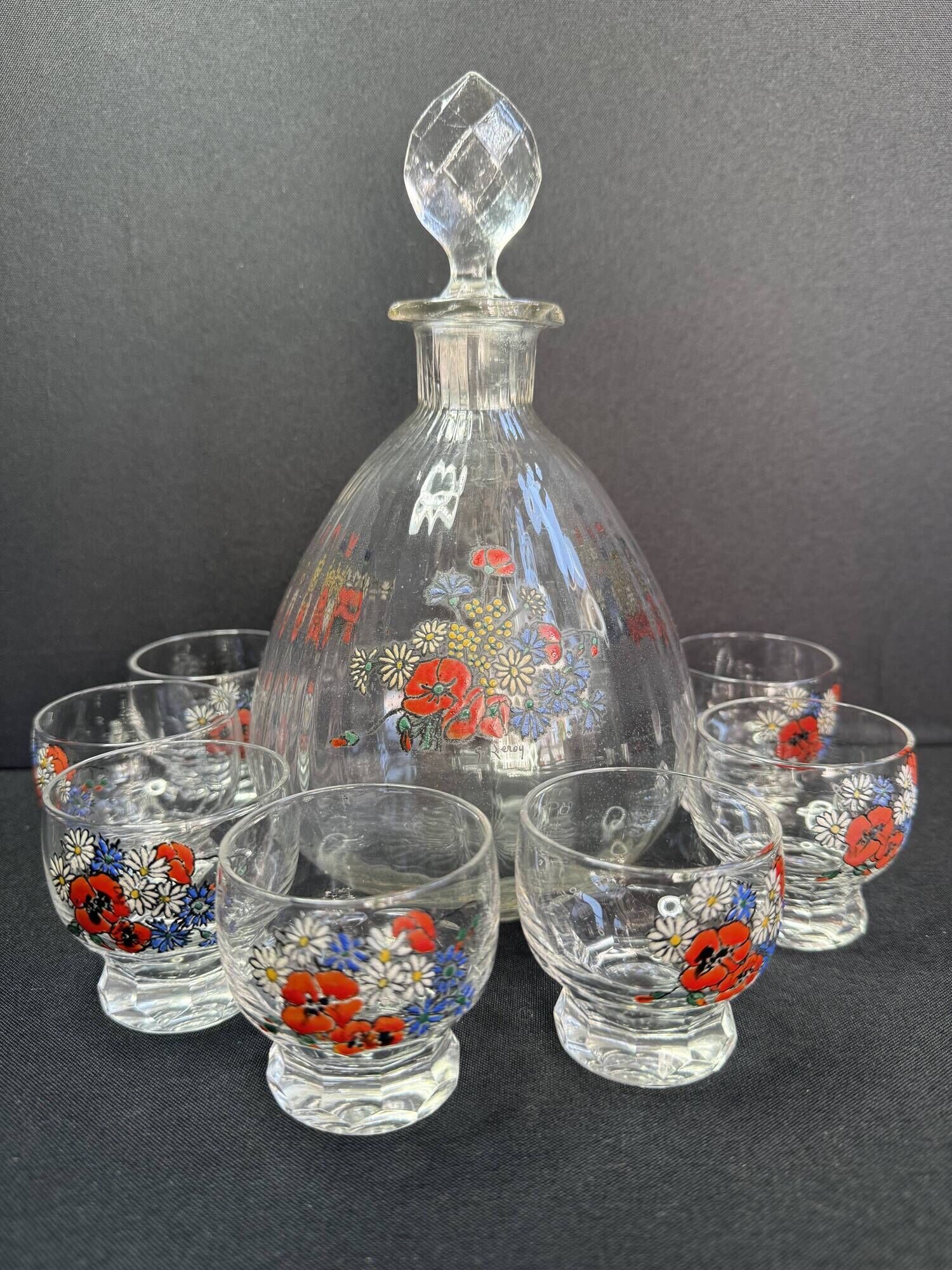 Enamelled glass service signed