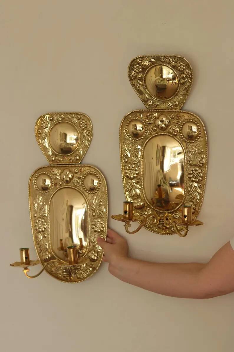 Baroque Style Mid-Century Brass Swedish Sconces