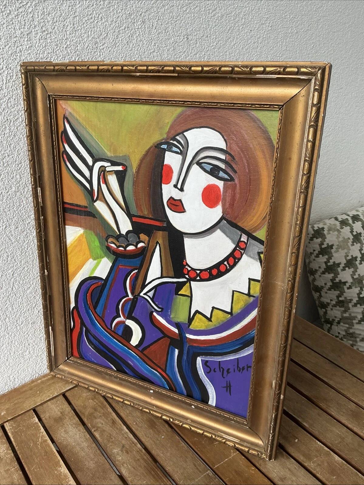 Vintage portrait de style hugó scheiber | expressionniste cubisme femme peinture à l’huile