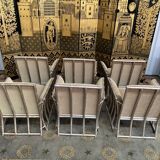 Suite of 6 shepherdess armchairs bamboo and beige velvet