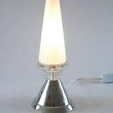 Chrome and opaline cornet lamp