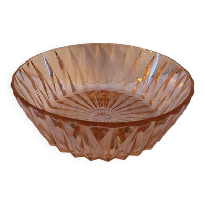 Saladier Art déco en verre pressé rose. Années 30–40
